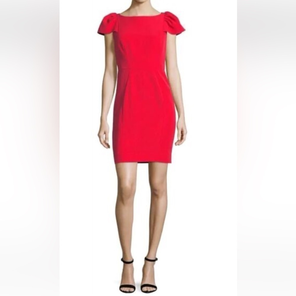 Milly Light Weight Crepe Short Sleeve Vibrant Red Mini Dress Size 12 Made USA F6